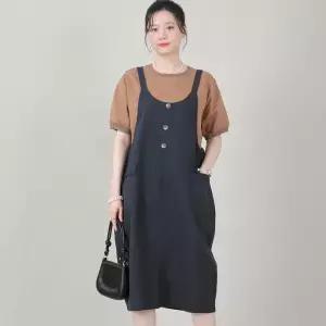 [애비뉴투지]린넨 멜빵 단추 장식 여름 라운드 조끼 원피스 K07510