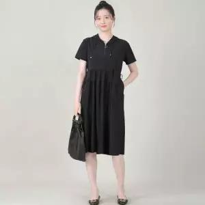 [애비뉴투지]후드 지퍼 허리끈 셔링 여름 반팔 원피스 K07528