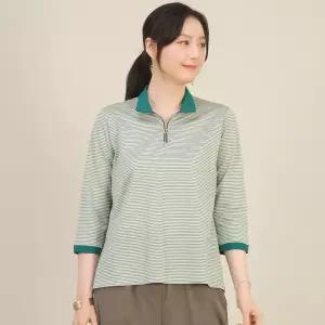 [애비뉴투지]실켓 면 혼방 잔 줄 배색 봄 여름 칠부 티셔츠 A05524