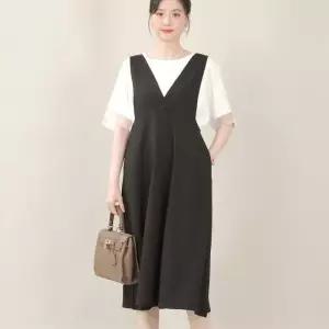 [애비뉴투지]깊은 브이 멜빵 여름 플레어 조끼 원피스 K06518