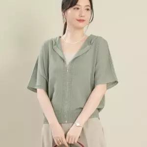 [애비뉴투지]린넨 후드 지퍼 반팔 여름 니트 가디건 J04541