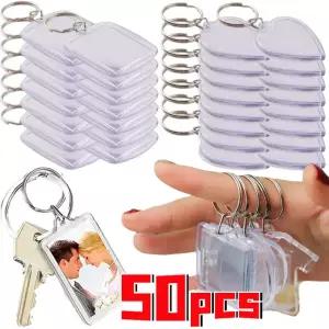 5/50pcs 투명 사각형 빈 아크릴 삽입 사진 그림 프레임 열쇠 고리 키 체인 DIY 분할 링 선물