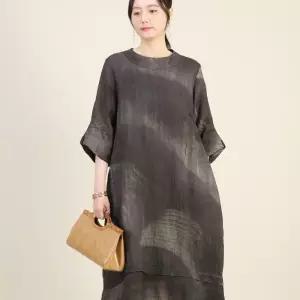 [애비뉴투지]인견 나염 주름지 여름 칠부 항아리 원피스 K05519