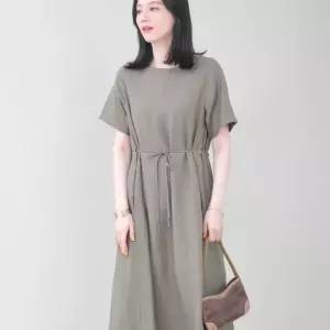 [애비뉴투지]린넨 레이온 허리끈 여름 반팔 롱 원피스 K07411