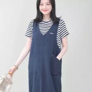 [애비뉴투지]쟌느 린넨 멜빵 브이 봄 여름 조끼 롱 원피스 K07430