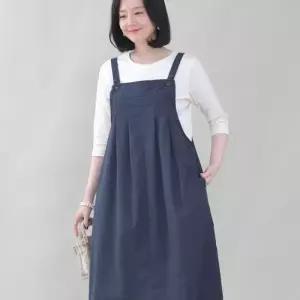 [애비뉴투지]멜빵 면 스퀘어넥 루즈핏 봄 여름 조끼 원피스 K03442