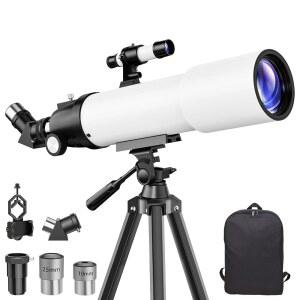 [미국배송] 성인용 및 용 90MM 망원경 8+: 150배 고출력 천문 휴대용 굴절 FMC 초보자용 스코프 장난감 여아용 8-12 크리스마스 선물 여행 스타들이 전문 삼각대를 응시합니다