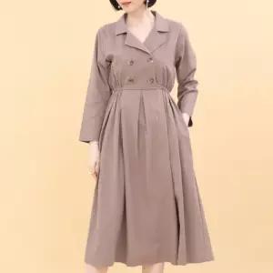 [애비뉴투지]더블 버튼 카라 린넨 봄 여름 긴팔 롱 원피스 K05303