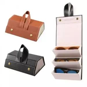 휴대용 접이식 선글라스 보관함 안경집 안경통 3구 정리함 가죽 케이스 수납 여행짐싸기