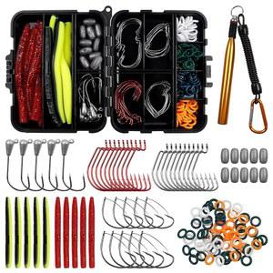 농어 낚시용 와키 리그 낚시 없는 오링 상자 키트 헤드 136개의 지그 잡초