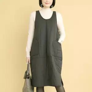 [애비뉴투지]멜빵 솜 패딩 겨울 항아리 나시 롱 원피스 O01274