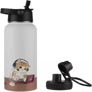 빨대 뚜껑과 스파우트 있는 펀크린 단열 물병 32 진공 스테인리스 스틸 여행용 머그컵 뜨겁고 차가운 누수