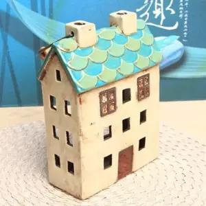 유럽풍 미니하우스 캔들홀더 장식소품 초록은행지붕) 도자기소품 소품인형 캔들홀더