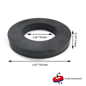대형 세라믹 링 자석 과학 실험용 구멍 산업용 등급 8 페라이트 자석-OD100mmxID60mmx15mm