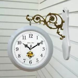 GB2217 무소음 화이트국화 주석 양면 벽시계 한국 무소음 양면시계 집들이선물