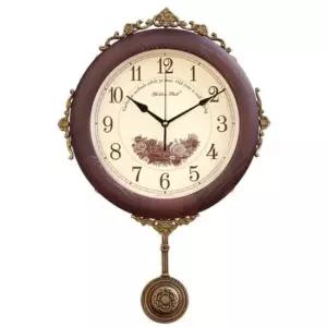 GB3086 무소음 월넛원목 주석 플라워 추 벽시계 한국 양면시계 집들이 선물