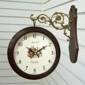 GB2213 무소음 월넛 장미 메탈 주석 양면 벽시계 한국 무소음 양면시계 집들이선물