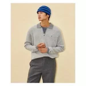 [빈폴멘]캐시미어 블렌드 반집업 니트 - 라이트 그레이 (BC4X51C502)