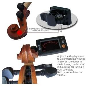 튜너 ET-31V 바이올린 클립온 비올라, 첼로, 더블베이스용 자동 튜닝 모드 LCD 디스플레이 포함 크로매틱