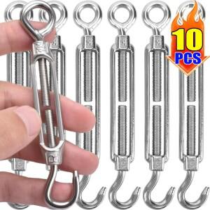 1-10PCS 스테인레스 스틸 후크 및 아이 텐셔너 조정 가능 와이어 로프 장력 OC  턴버클 리깅 링 가든