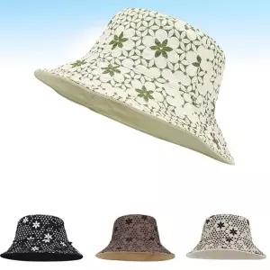 준캡 꽃패턴양면 벙거지 린넨 벙거지 돌돌이 자외선차단 여성 성인모자