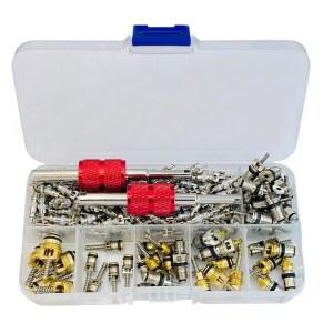 134PCS 자동차 에어컨 밸브 코어 액세서리 키트 A /C R12 R134a 씰 냉동 HVAC 수리 더블 듀얼 설치 및 제거 도구