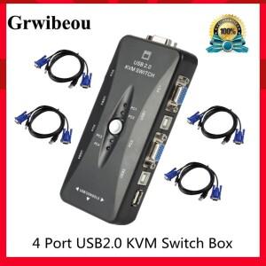 Grwibeou 4 포트 KVM 스위치 USB 2.0 VGA 분배기 마우스 프린터 키보드 펜드라이브 공유 1920x1440 박스 어