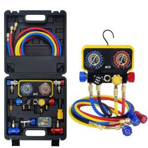 BACOENG AC R1234YF 게이지 세트 자동차 4방향 충전 키트 5FT 호스가 장착된 R134A 매니폴드