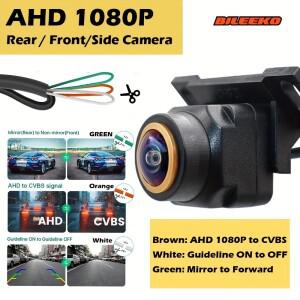 자동차 카메라 후면 전면보기 AHD 1080P Fisheye 광각 렌즈 백업 CVBS 스위치 가이드 라인 ON/OFF Fit