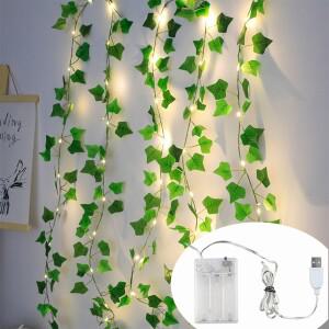 꽃녹색 잎 요정 조명 USB 및 배터리 전원 아이비 포도 나무 문자열 빛 파티 웨딩 룸 안뜰 장식
