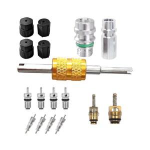 Bittweee 17PCS 차량용 에어컨 밸브 코어 키트 R12 R134a HVAC 스템 및 제거 도구 자동 AC 냉장 캡 구색 세트 대부분의 차량에