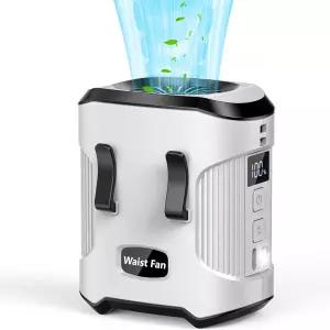 야외 캠핑 여행을 위한 3단 속도 및 손전등 냉각 휴대용 넥 팬이 장착된 셔츠 벨트 바디 웨어러블 핸즈프리