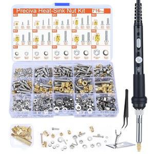 [미국배송] 프레시바 나사산 인서트 세트 716PCS 히트 세트 3D 프린터 부품 또는 플라스틱 부품용 M2 M3 M4 M5 M6 팁 60W 납땜 인두 및 홀더가 있는 너트 볼트