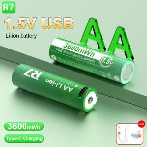 리모컨 마우스용 USB 충전식 리튬 이온 배터리 소형 선풍기 전기 장난감 및 케이블 고용량 1.5V AA 3600 mW