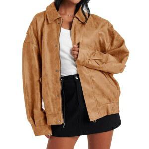 탱카네오 여성 오버사이즈 가죽 재킷 트렌디한 집업 봄버 모터사이클 코트 2025 외출 의상