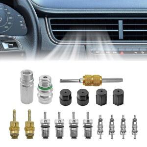 R12 또는 R134a용 플레우스 에어컨 밸브 코어 키트 테프론 씰 냉장 A/C 카 HVAC AC 충전 포트 캡 키트(A/C 시스템 및 키트)