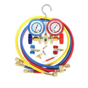 퀵 커플러 410 어댑터 천공 캔 탭 및 밸브 코어 도구 자동차 가정용 AC 유지보수를 위한 R134A R12 R22 R502 용 PB 모터 테크 3방향 매니폴드 게이지 세트