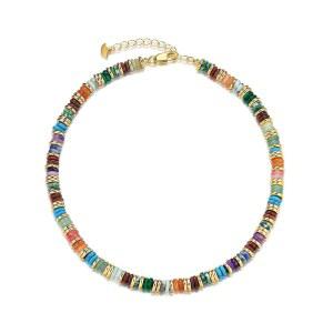 18K 골드 도금 천연 보석 쿼츠 크리스탈 비즈 스톤 힐링 풀 조절 가능한 여성용 목걸이 초커, 컬러 레인보우 비즈 스트랜드 테니스 트렌디 보헤미안 프레피 레트로 핸드메이드 주얼리 선물, 멀티컬러 빈티지 유니크