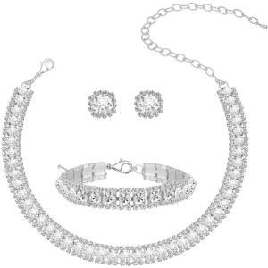 여성 라인스톤 크리스탈 주얼리 세트 크리스탈 테니스 디자인 라인스톤 초커 목걸이 링크 팔찌 눈물방울 귀걸이 세트 웨딩 신부 들러리 파티