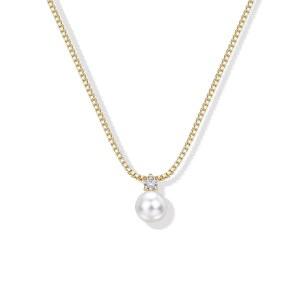 여성용 파보이 14K 골드 도금 진주 펜던트 목걸이 - 큐빅 지르코니아가 포함된 앙증맞은 진주 목걸이 드롭 - 신부 및 신부 들러리를 위한 간단한 웨딩 주얼리