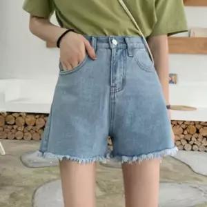 [기타브랜드]네쥬 여성 여름 와이드 데일리 밑단 컷팅 데님 청 반바지 핫팬츠