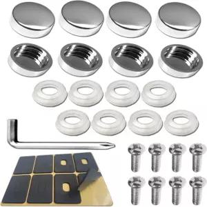BGGTMO 크롬 번호판 나사 캡-글로스 마감 커버 및 볼트 방청 프레임 하드웨어 기계판 패스너 키트