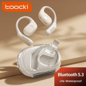 Toocki 오픈 이어 후크 무선 Bluetooth 5.3 방수 헤드셋 3D 스테레오 투명 헤드폰 야외 스포츠