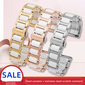 세라믹 금속 스트랩 12mm 밴드 남성용 여성용 화이트 블랙 골드 로즈 팔찌 + 도구