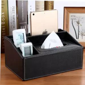 가죽 티슈케이스 정리함 리모컨 보관함 4단 수납 정리대