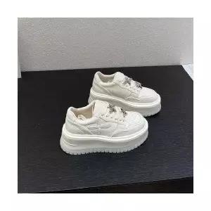 야무치 여자 데일리룩 신발 운동화 하이탑 봄 통굽 진짜 가죽 송편화 큐빅 펄 화이트보드 슈즈 KUK5