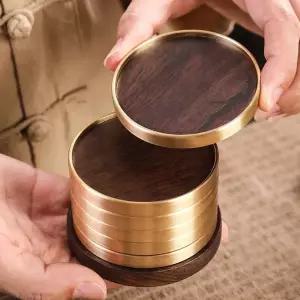 전통 다도 나무 단열 터 황동 찻잔 받침대