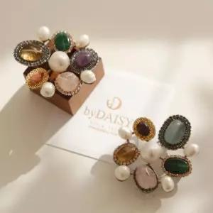 [제이로렌]바이데이지 자수정 장미석 포인트 원석 브로치 Bb0399R