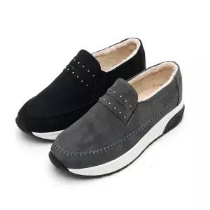 [마이시크]H테이드 퍼안감 큐빅 통굽 키높이 슬립온 4cm