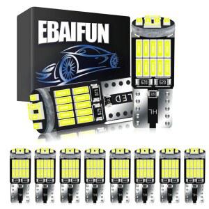 EBAIFUN T10 194 LED 전구 화이트 6000K 12V 초밝은 W5W 168 175 2825 자동차 실내 독서 지도 돔 제공 도어 번호판 조명 등 10개